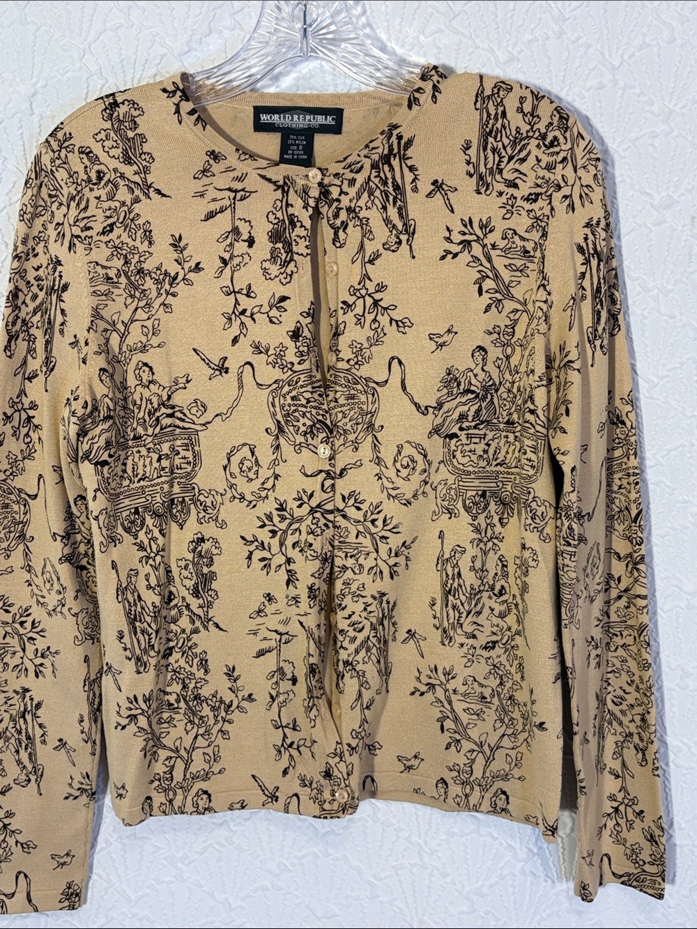 Women's Beige Printed Button-Front Cardigan